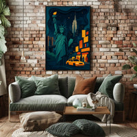New York City Nightlife Skyline Poster Modern Wall Art
