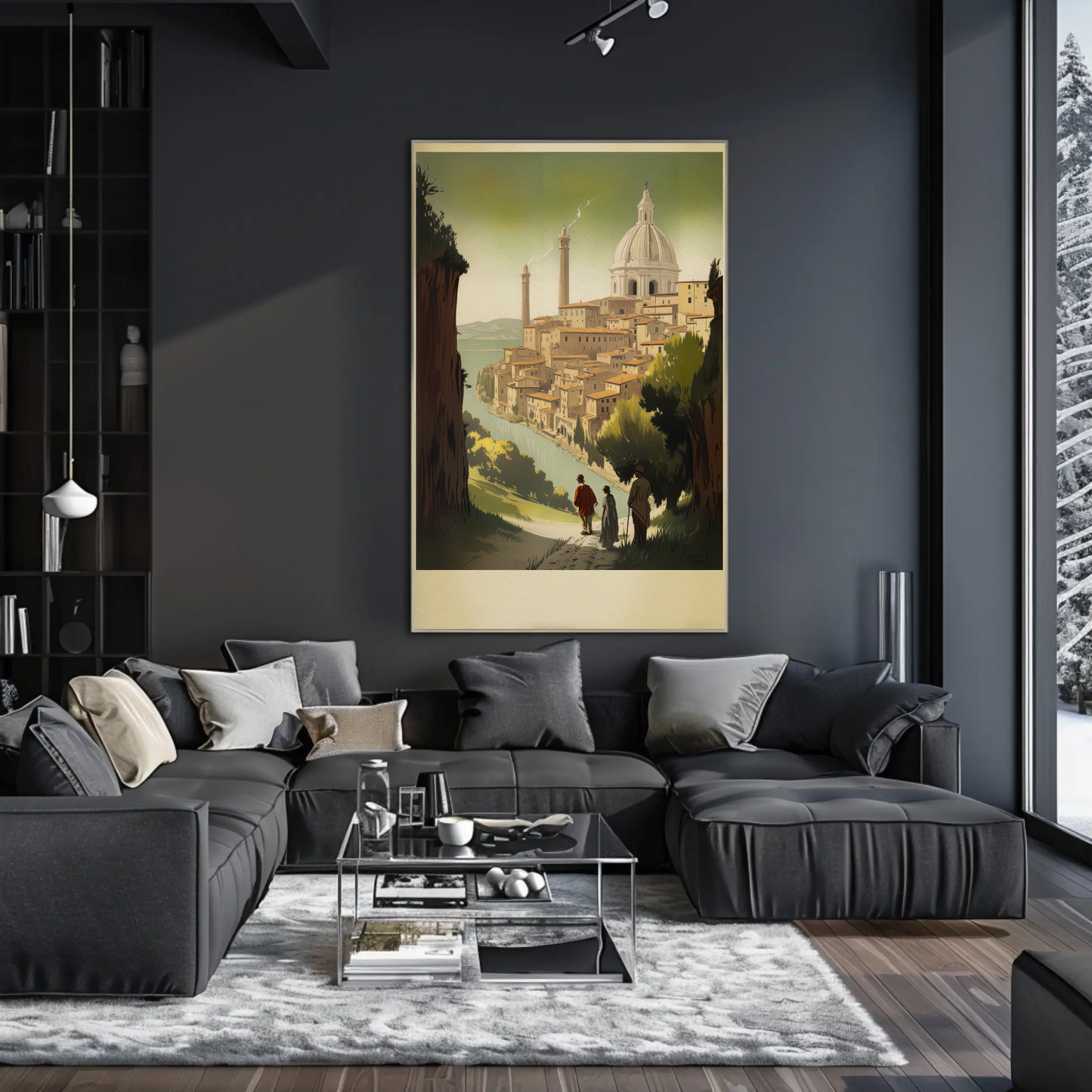 Hilltop Cityscape By The River In Italy Travel Poster