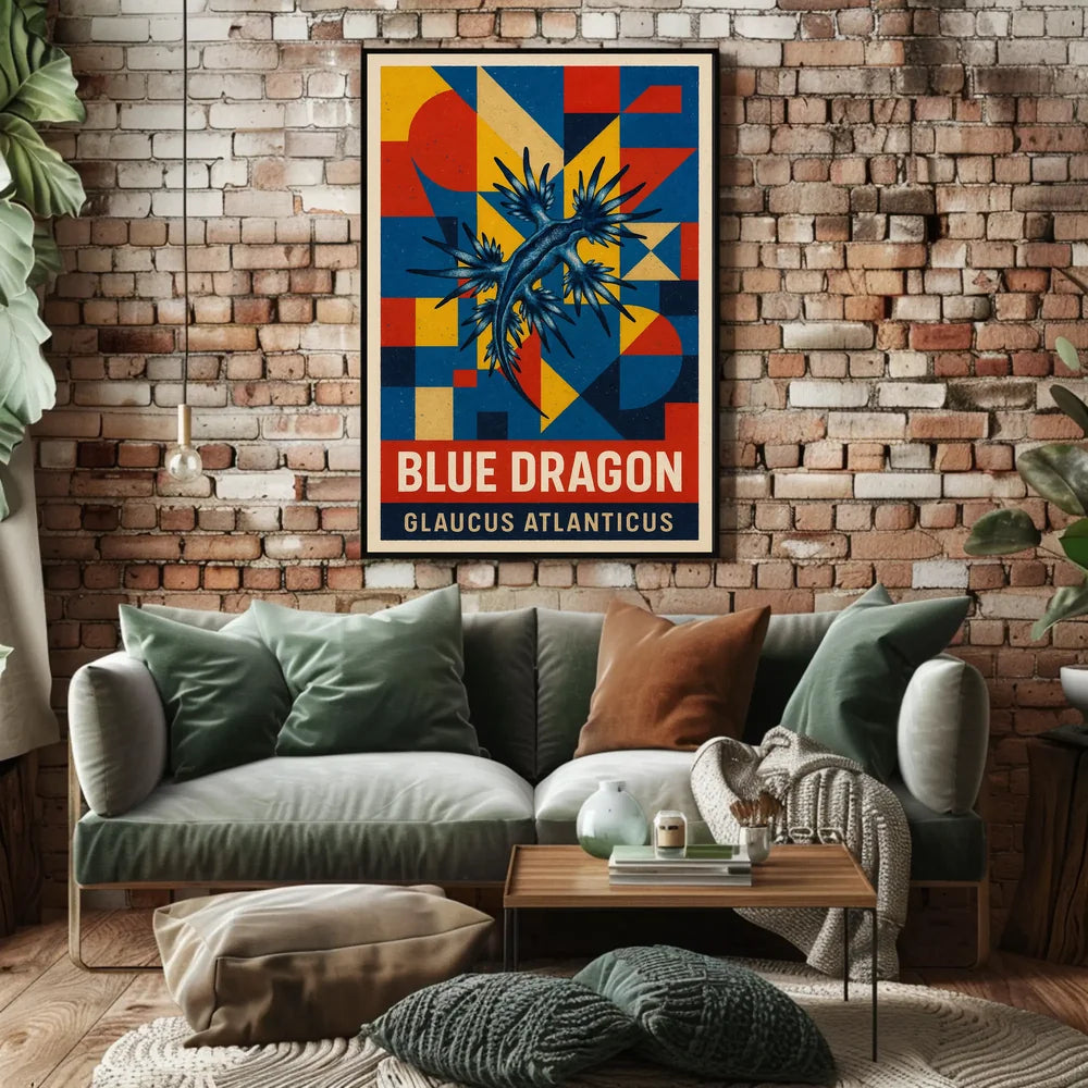 Blue Dragon Sea Creature Design, Abstract Artistic Poster