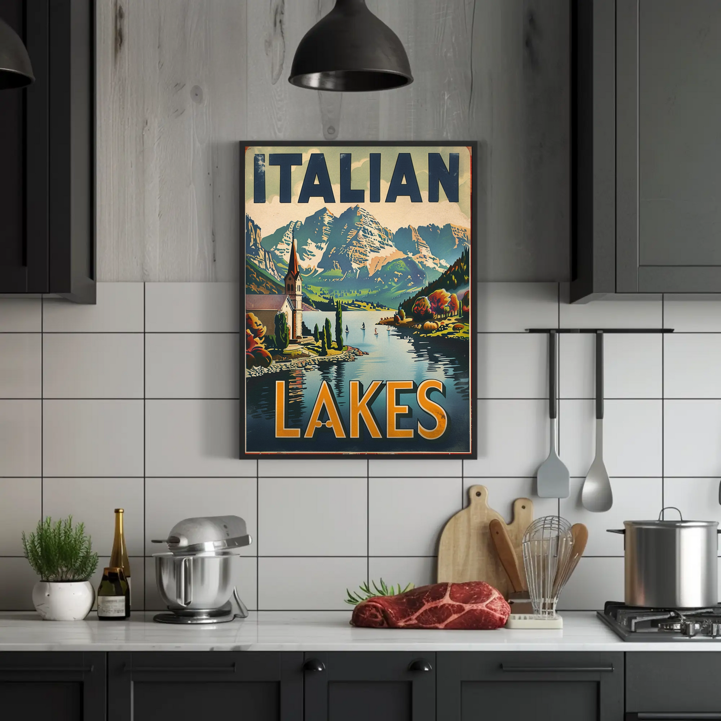Italian Lakes Vintage Poster - Mountains Reflection