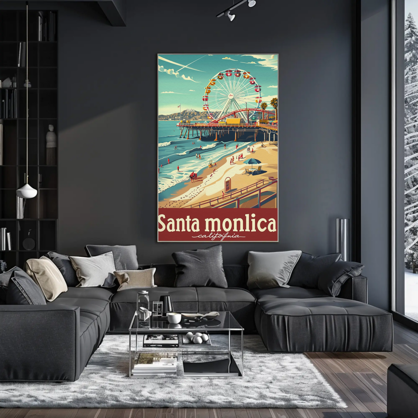 Santa Monica California Ferris Wheel Oceanfront View Travel Poster