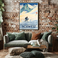 Swiss Alps Vintage Ski Adventure Travel Poster PosterGoat