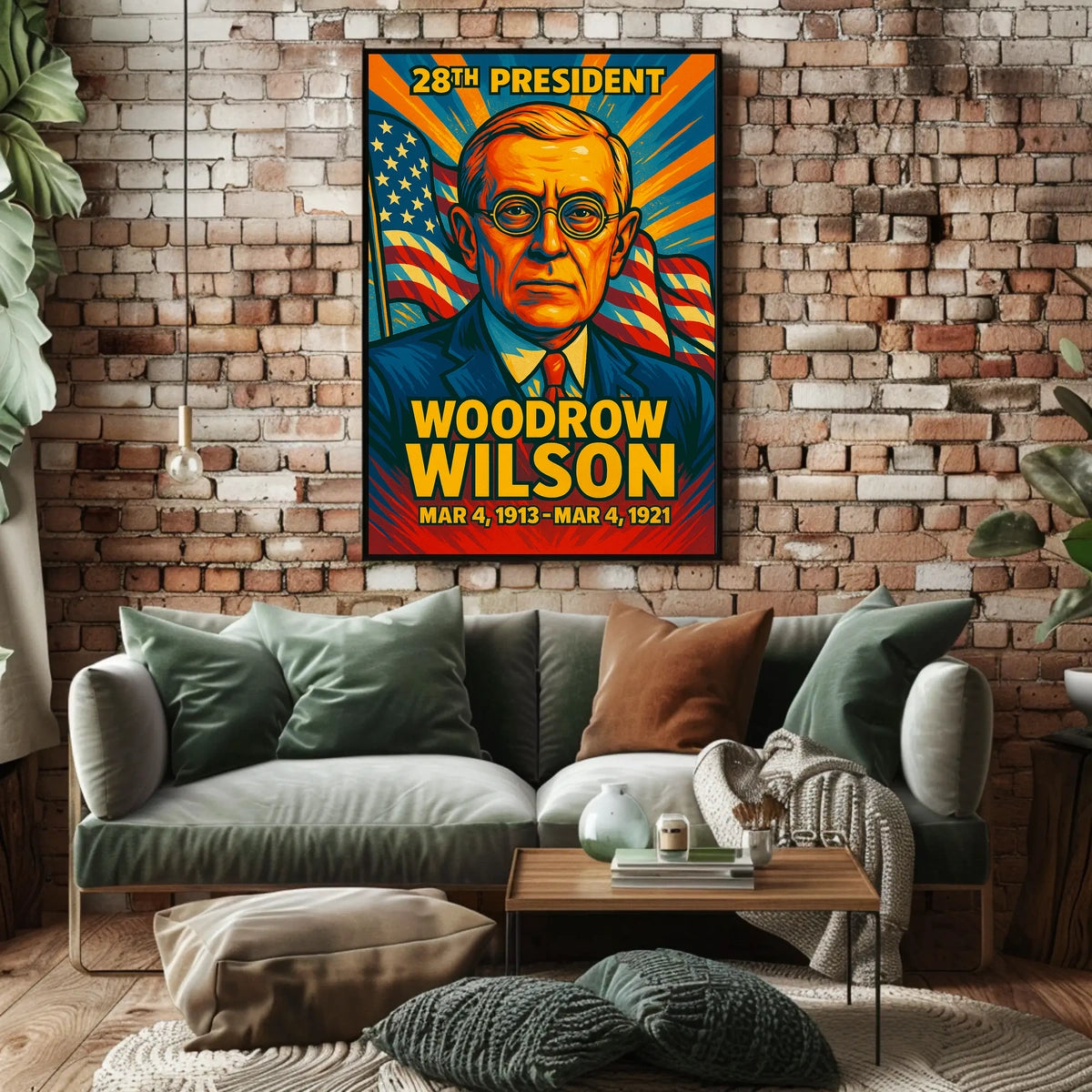 Woodrow Wilson 28th President of the United States Colorful Comic Book Style Poster