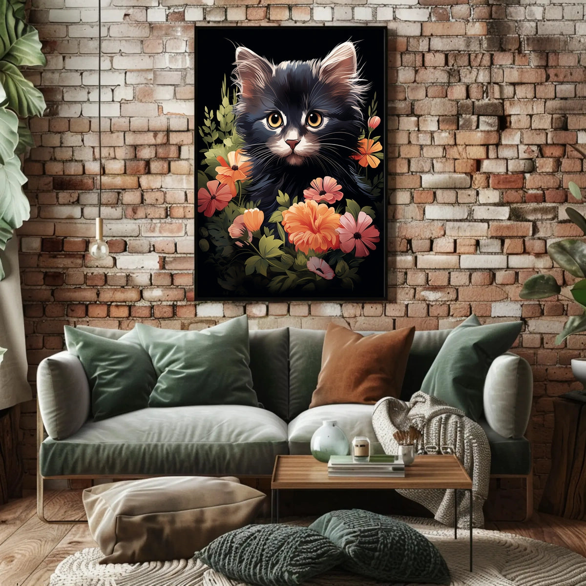 Charming Kitten and Floral Fantasy Art Poster