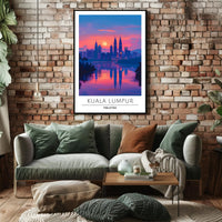 Kuala Lumpur skyline art with sunset urban cityscape poster