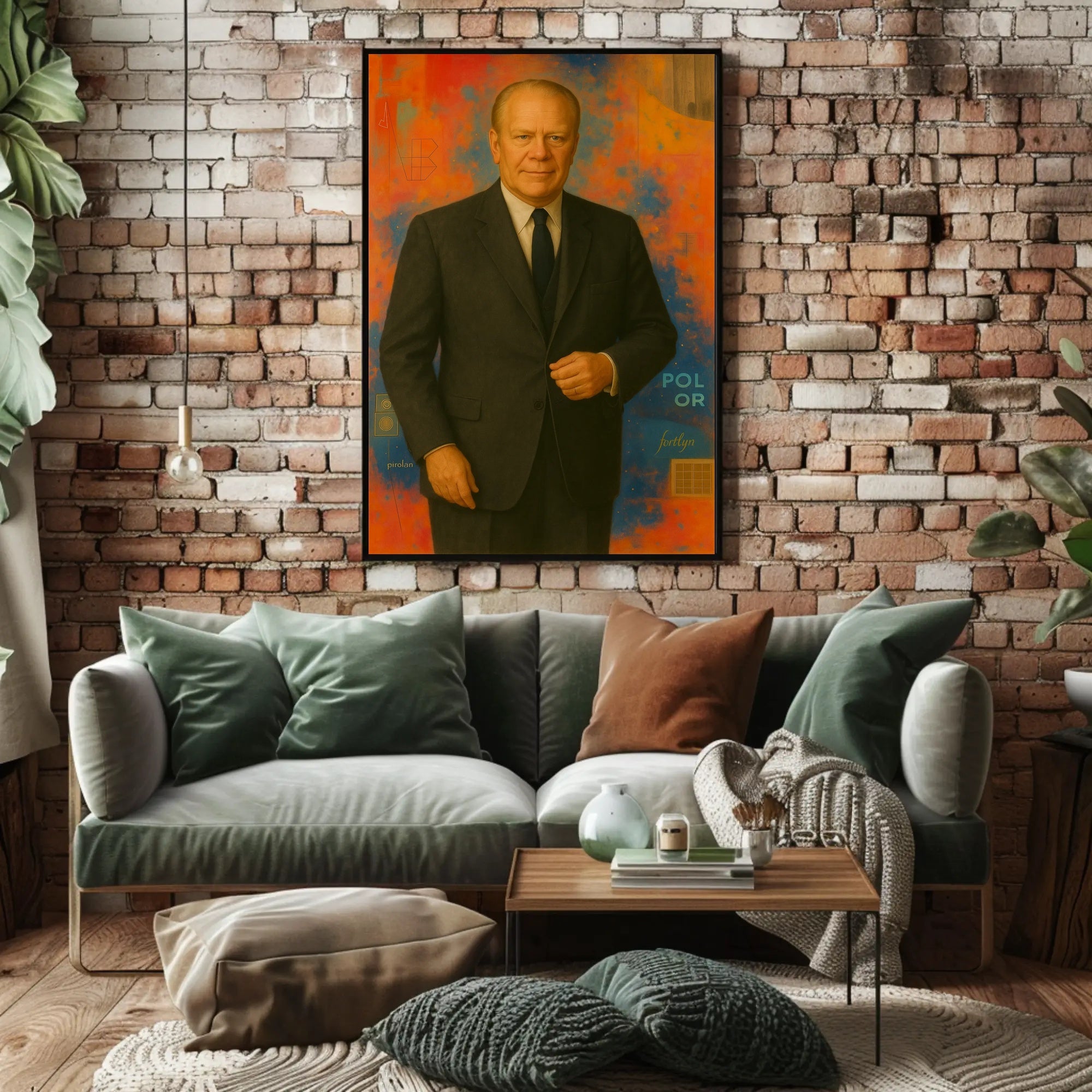 Vibrant Abstract Geometric Man in Suit Artistic Poster