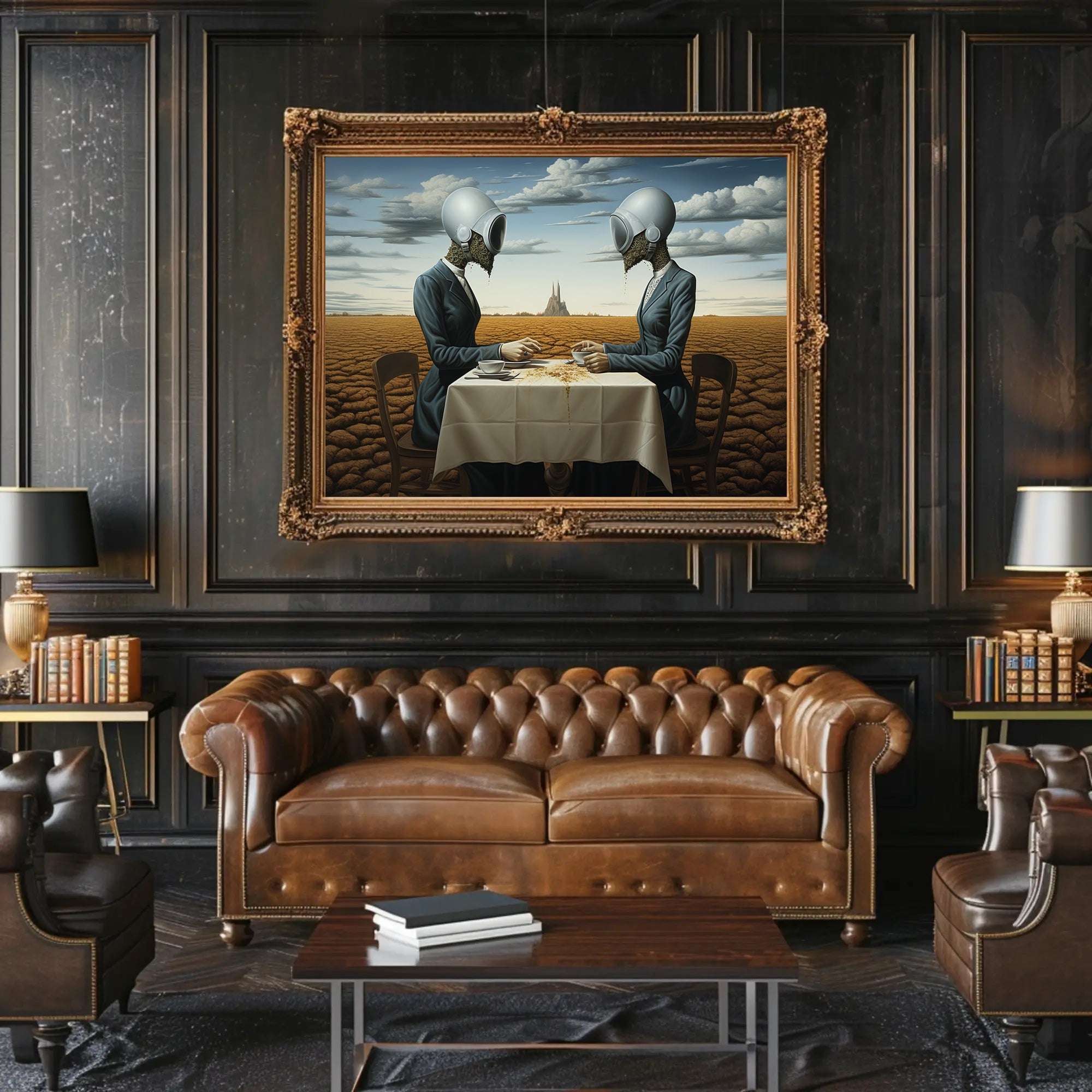 Surreal Tea Ceremony in Futuristic Sci-Fi Poster