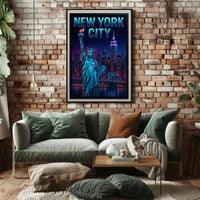 Neon NYC Skyline Night Cityscape Poster Modern Wall Art