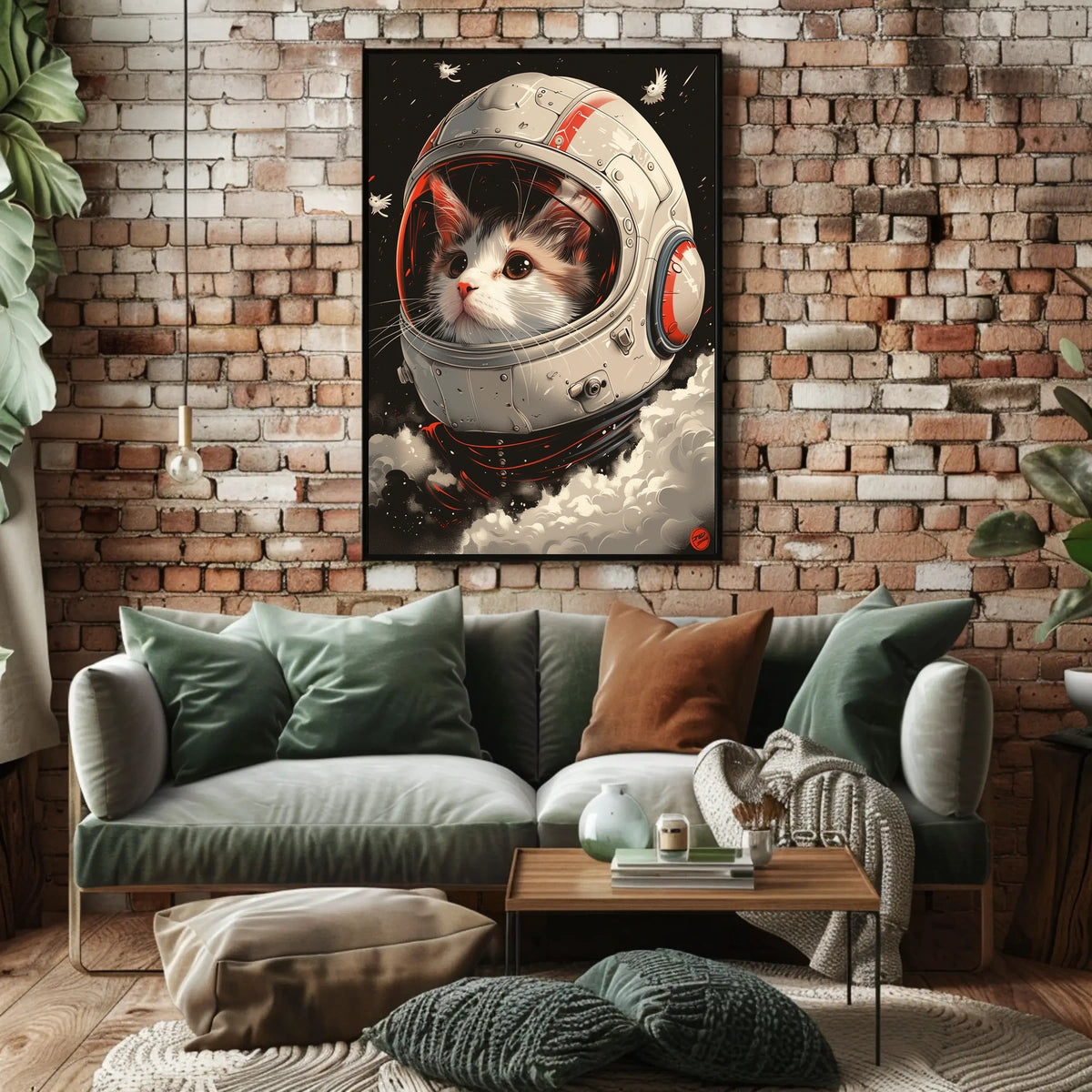 Cosmic Catventure Digital Painting Whimsical Surreal Poster