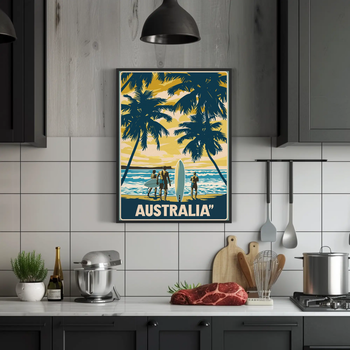 Vintage Travel Poster - Australia Surf Scene