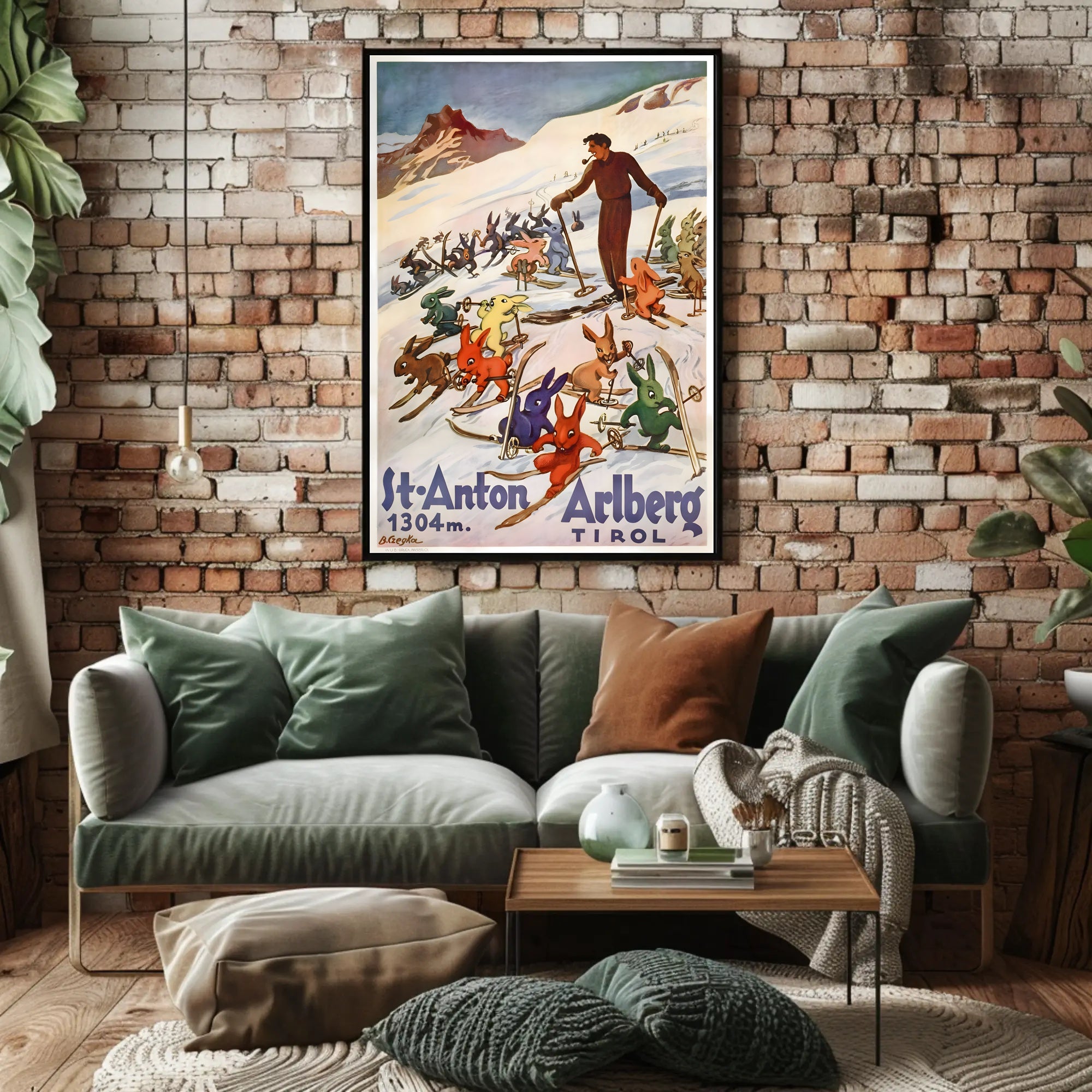 Skiing Rabbits in St. Anton Vintage Travel Poster PosterGoat