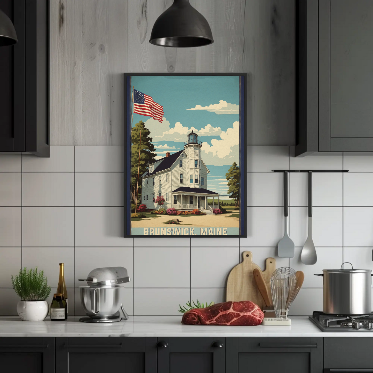 Brunswick Maine American Scene Art Vintage Travel Poster