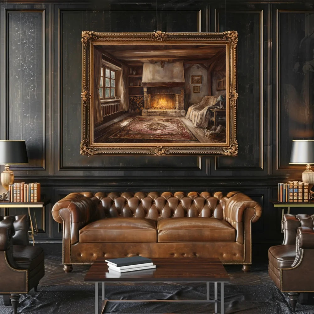 Cozy Rustic Cabin Fireplace Illustration Poster