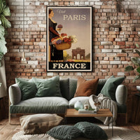 Vintage Paris Flower Girl Romance Travel Poster
