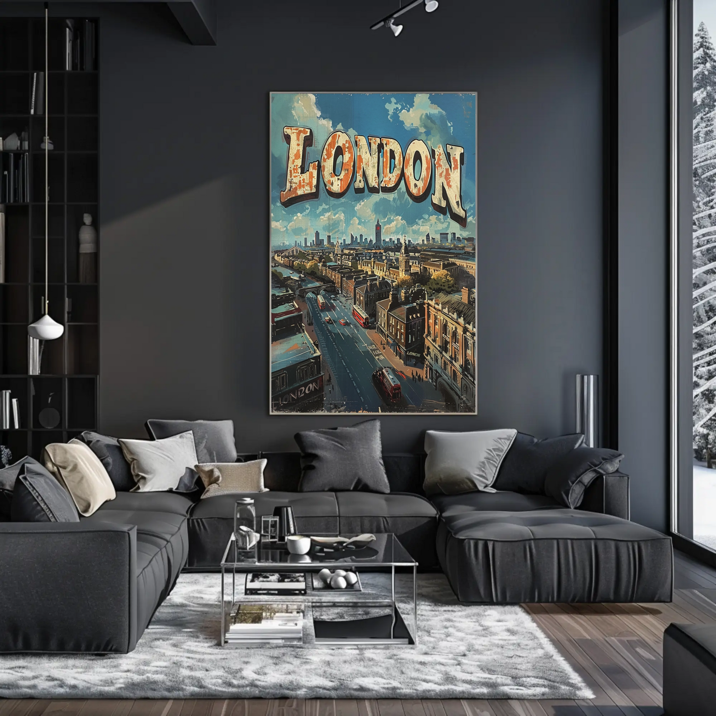 London Rooftop Cityscape Red Bus Skyline Travel Poster