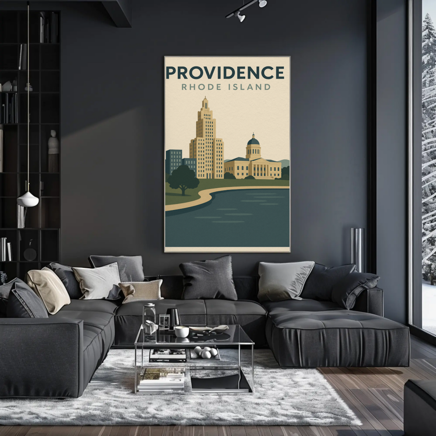Providence Rhode Island Vintage Skyline Travel Poster