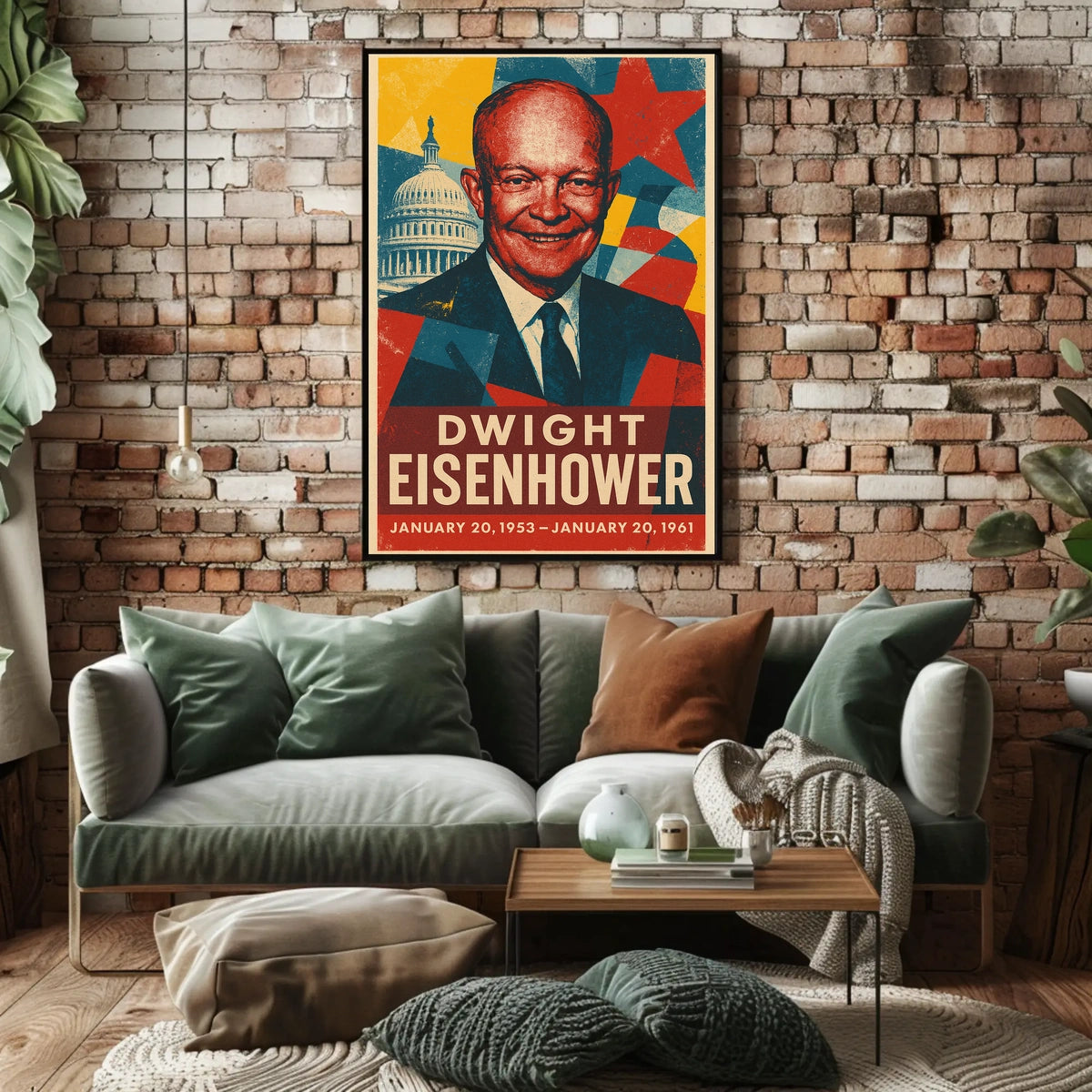 Dwight Eisenhower Patriotic Vintage Art Portrait Retro Eighties Stencil Print HistoryLover Poster