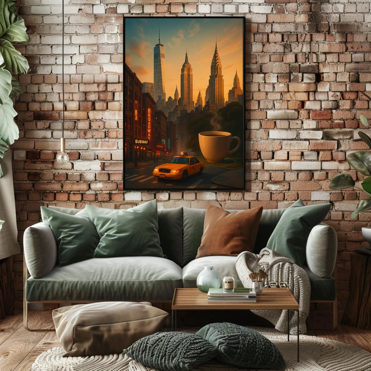 New York Surreal Sunset Skyline Poster Retro Wall Art