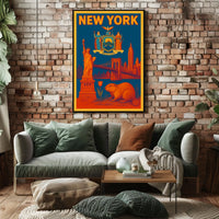 New York City Historic Skyline Poster Vintage Wall Art