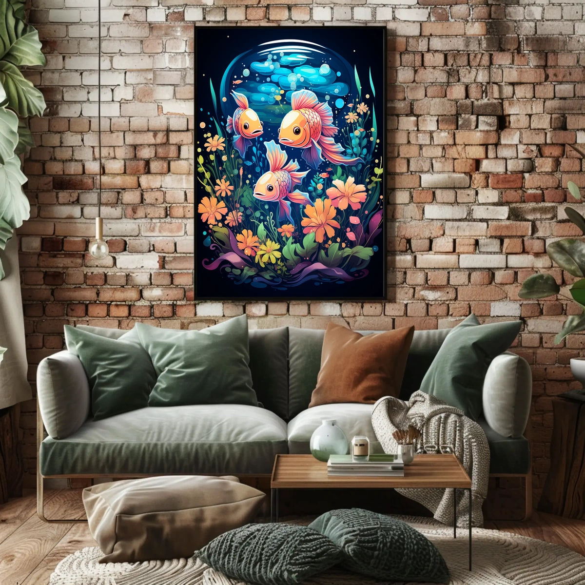 Underwater Harmony Vibrant Colorful Fish Blooming Flora Serene Ocean Life Scene Artwork Poster