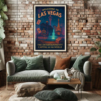 Las Vegas Vintage Travel Poster: Iconic Landmarks & Glamour