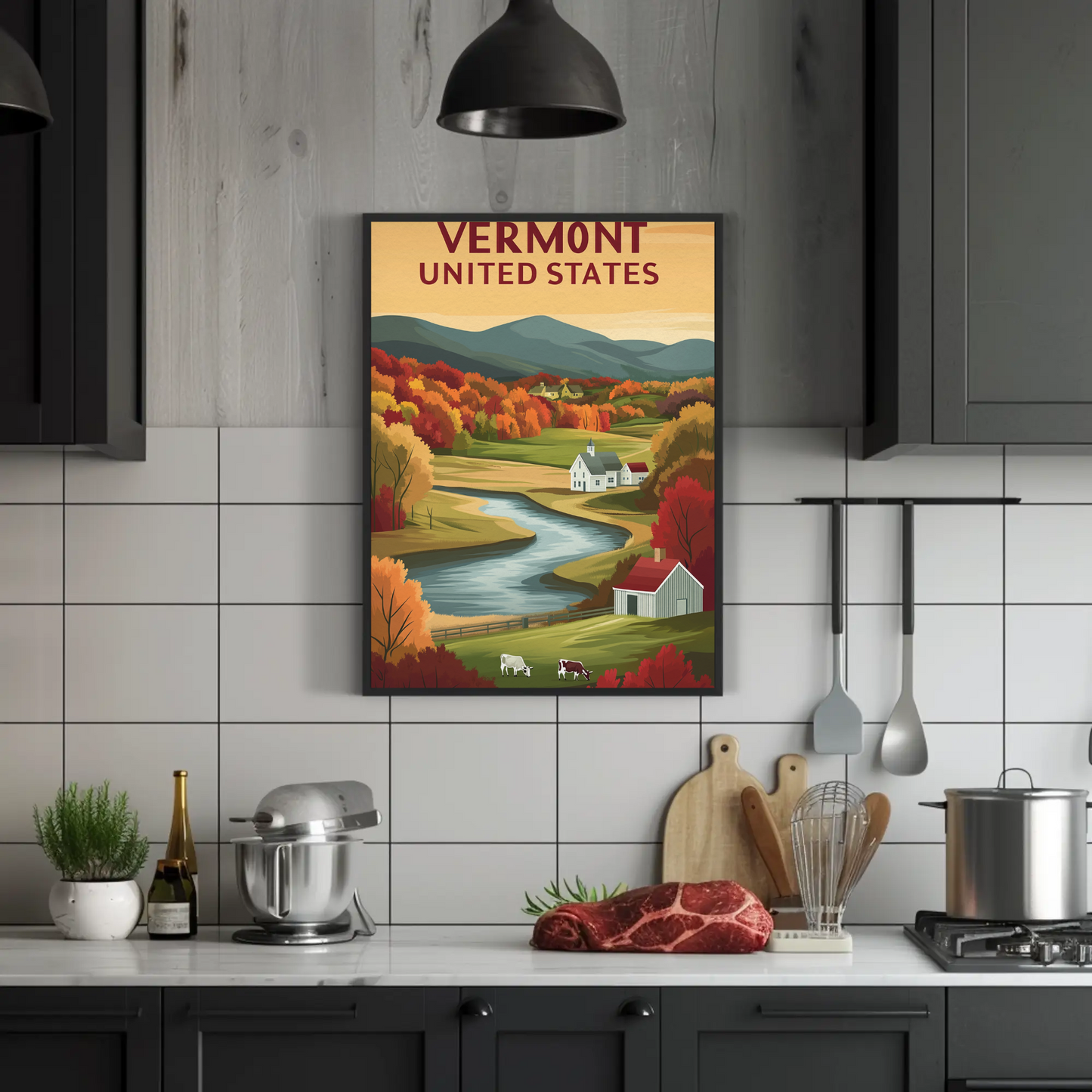 Vintage Travel Poster - Vermont Farm Valley