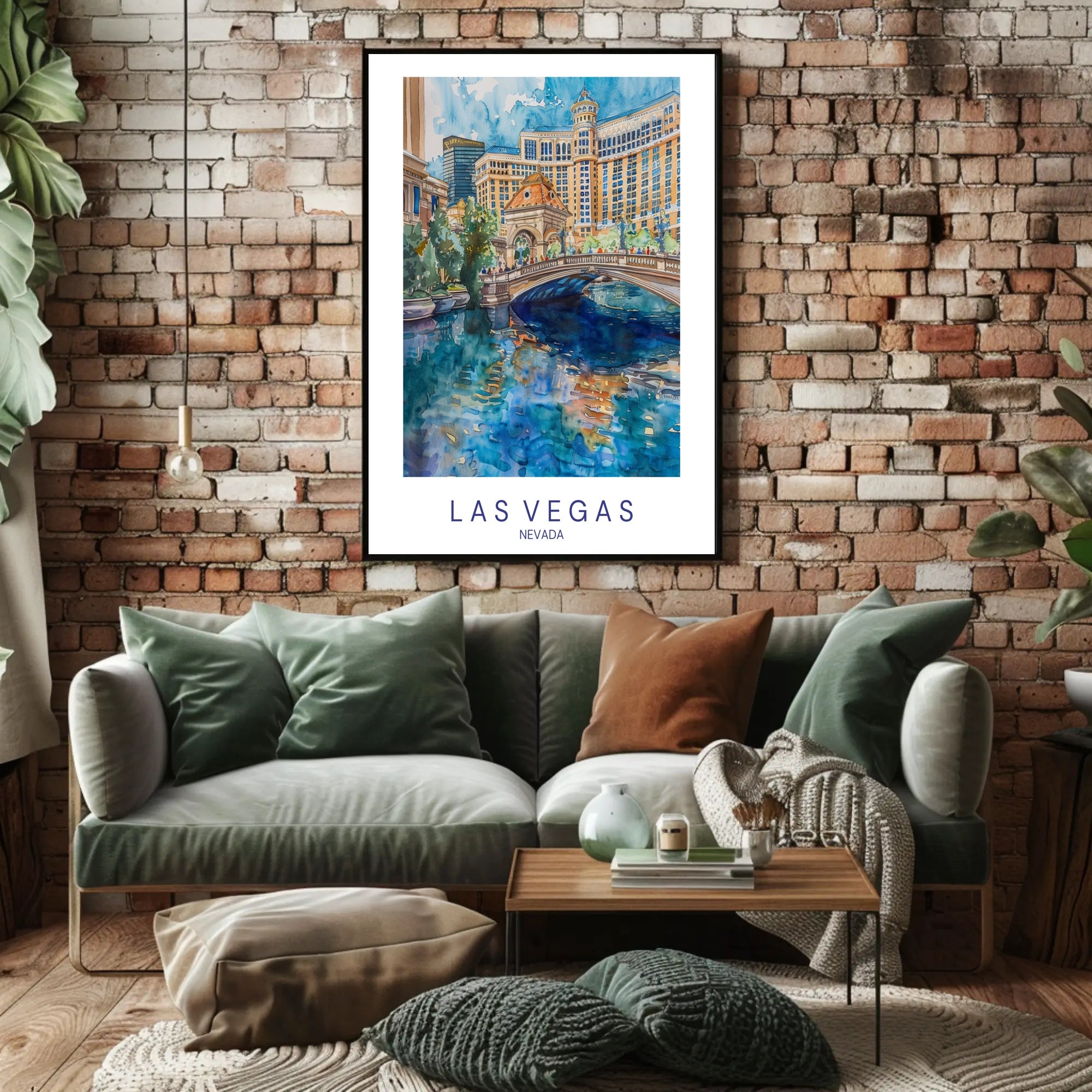 Vibrant Las Vegas Cityscape Watercolor Travel Poster PosterGoat