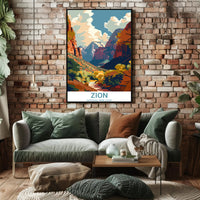 Zion National Park Vintage Adventure Travel Poster