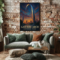 Gateway Arch Sunset Cityscape: Urban or Cityscape Poster