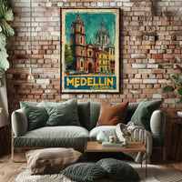 Medellín, Colombia Vintage Travel Poster