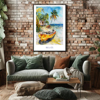 Serene Belize Beach Scene Watercolor Travel Poster PosterGoat