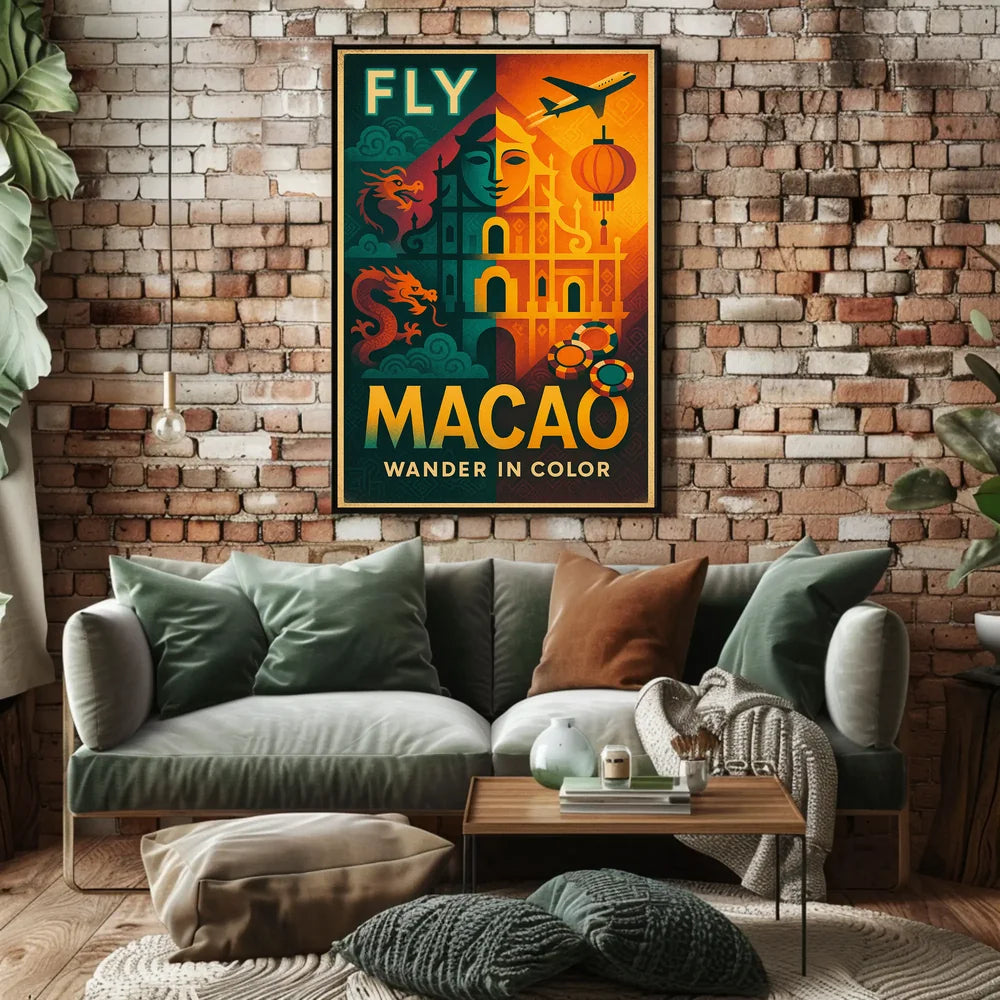 Fly Macao Travel with Vibrant Cultural Adventure Travel Poster PosterGoat