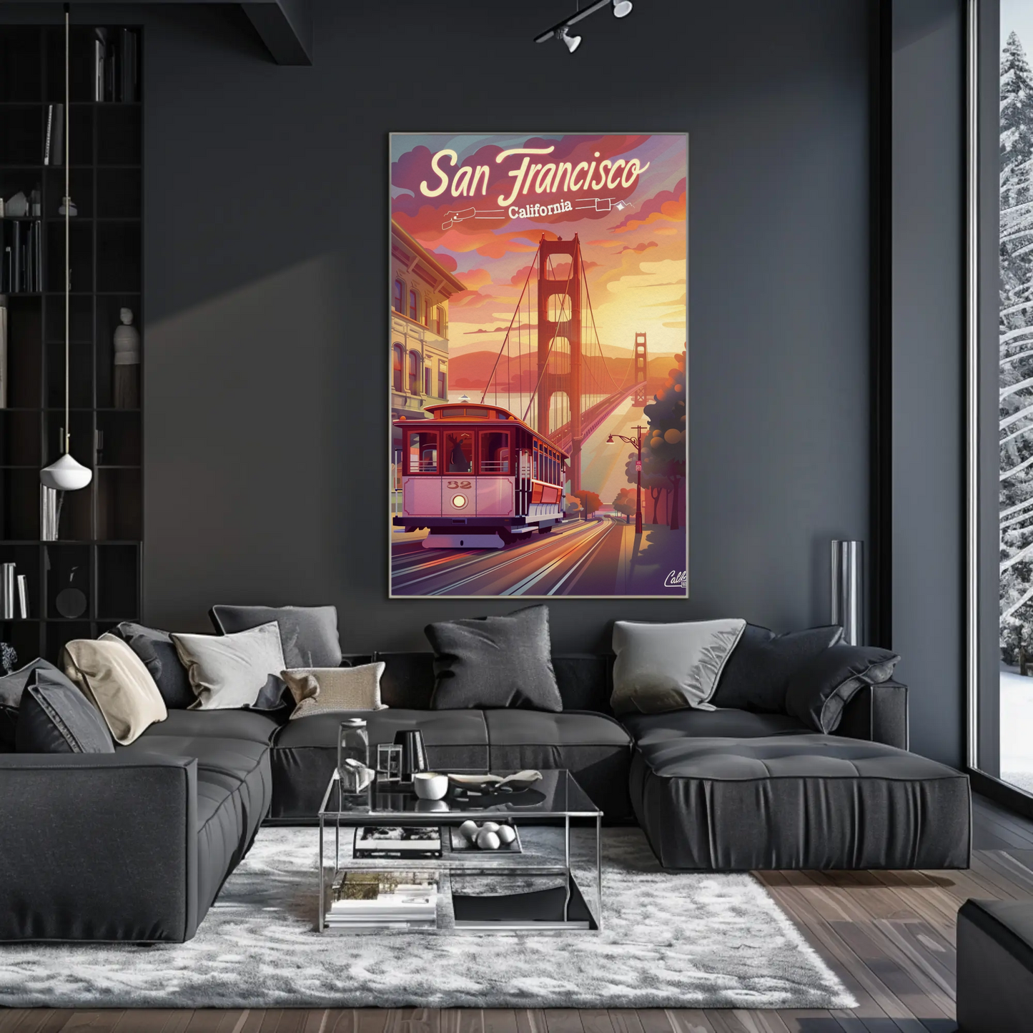 San Francisco Cable Car Golden Sunset Travel Poster