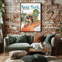 New York Skyline Carriage Travel Poster Vintage Wall Art