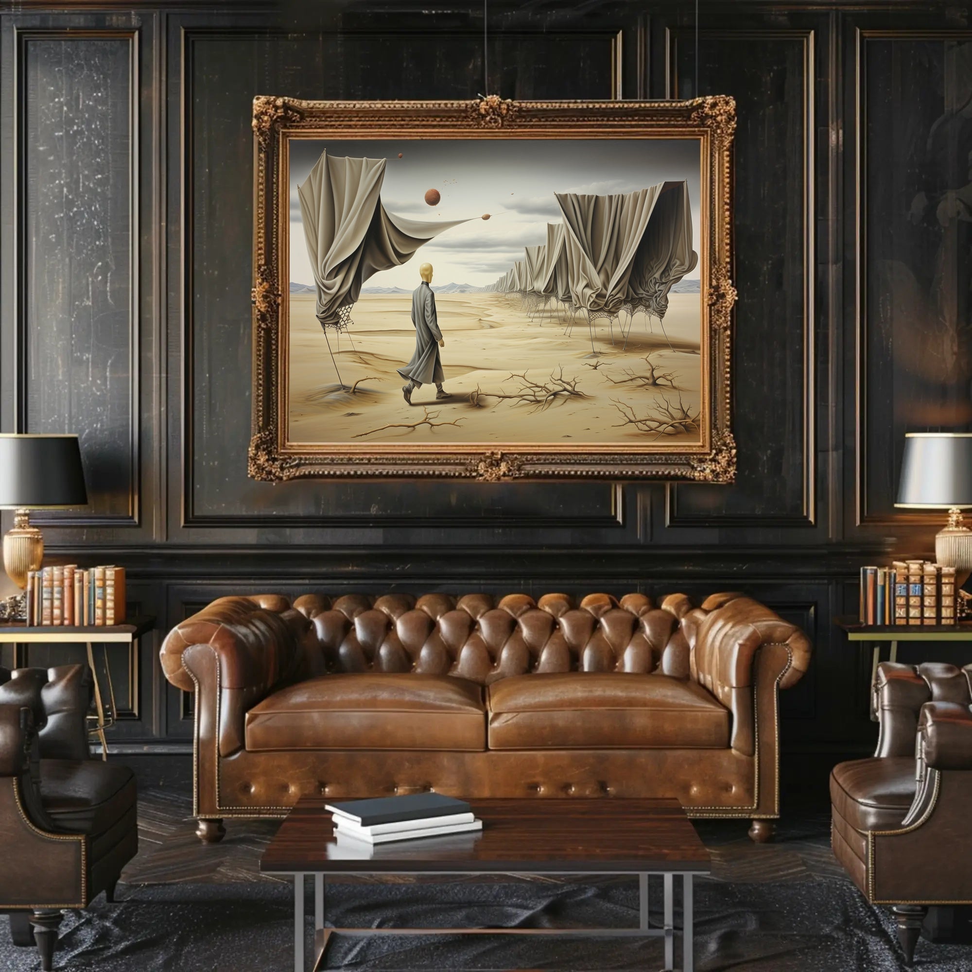 Desert Solitude: Surrealistic Sci-Fi Landscape Art Poster