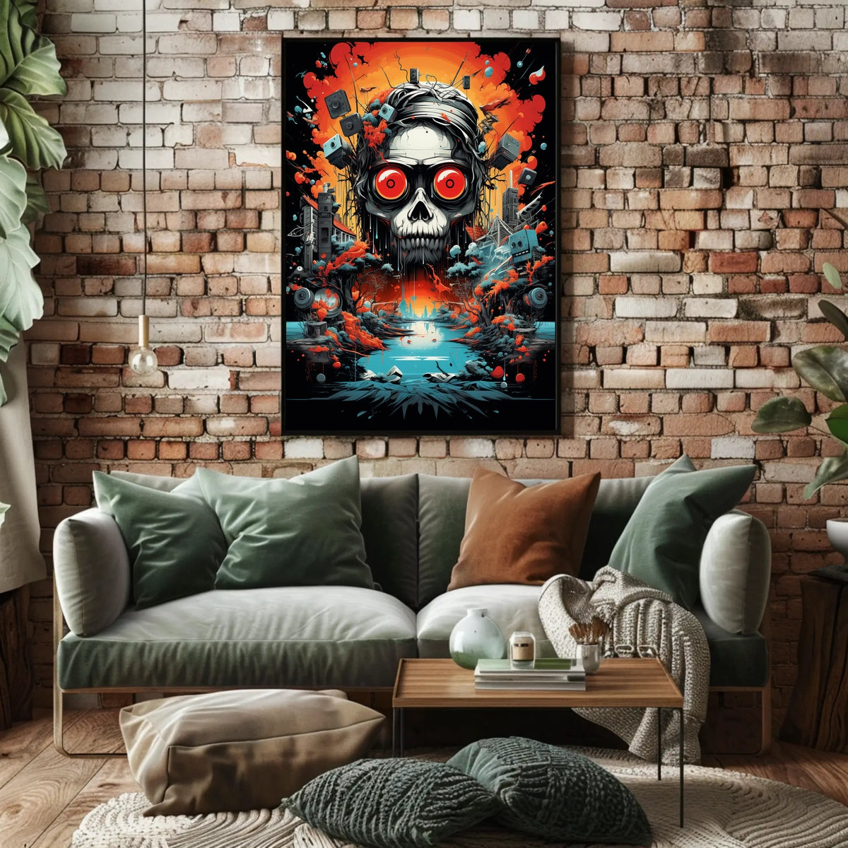 Psychedelic Skull with Industrial Chaos Abstract Artistic Poster