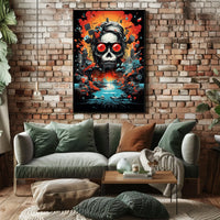 Psychedelic Skull with Industrial Chaos Abstract Artistic Poster