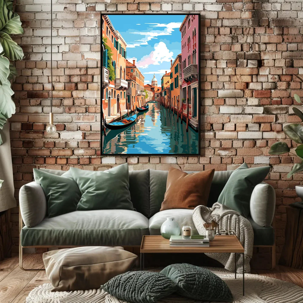 Venice Canal Scene Vibrant Modern Art Poster