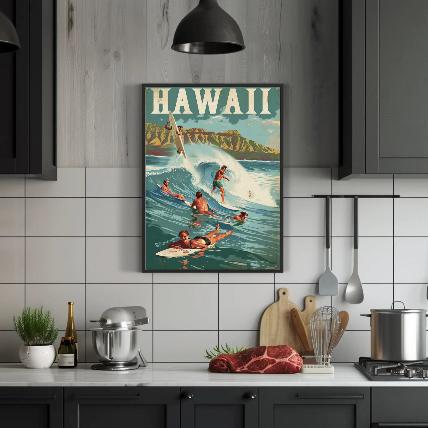 Vintage Poster Hawaii Surfing