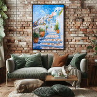 Santorini Serenity: Watercolor Greek Island Poster