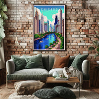 Chicago Skyline and River Poster