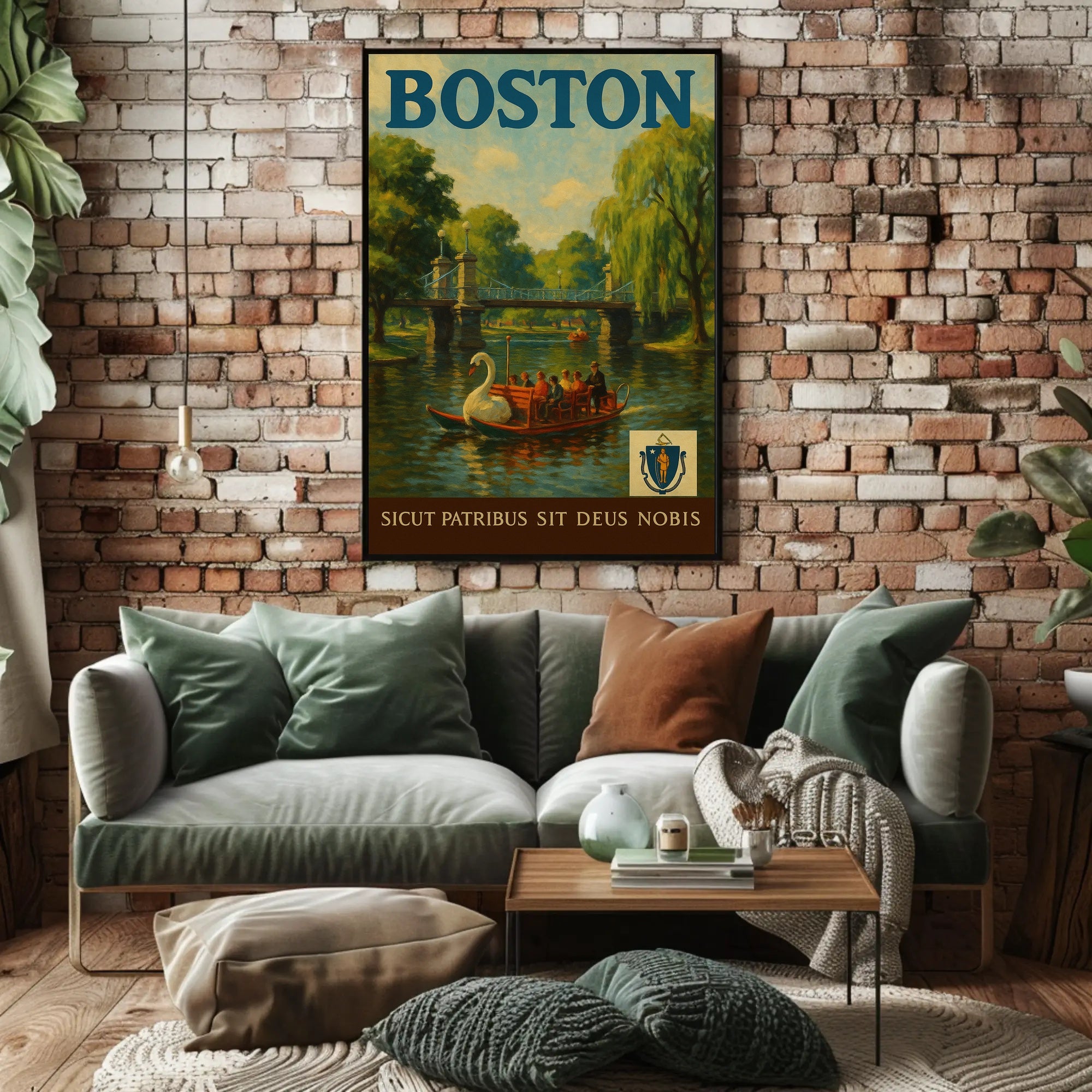 Charming Boston Public Garden Vintage Travel Poster