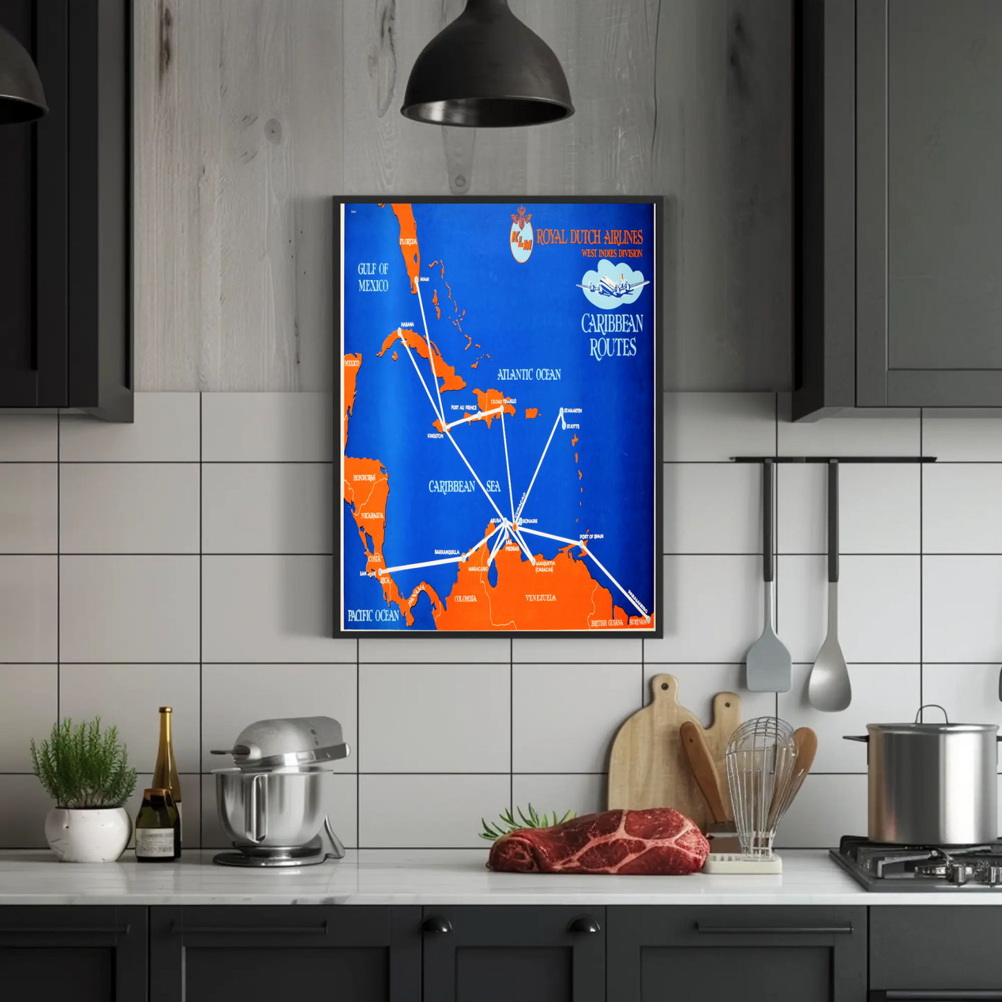 KLM Caribbean Routes Vintage Poster