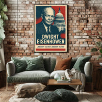 Iconic Eisenhower Patriotism Vintage Silkscreen Leadership Capitol Silhouette Midcentury Americana Tribute Poster