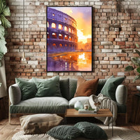 Colosseum Watercolor Sunset Rome Art Poster
