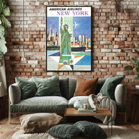 New York City Skyline Harbor Poster Vintage Wall Art