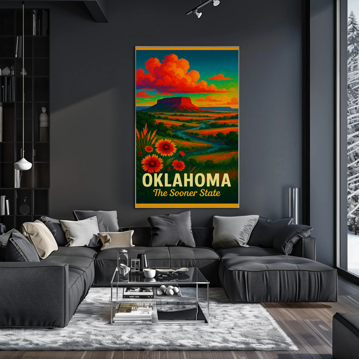 Oklahoma Sooner State Wildflowers Sunset Prairie Travel Poster