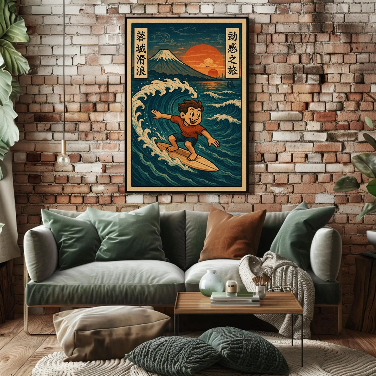 Surfing Adventure at Sunset Poster