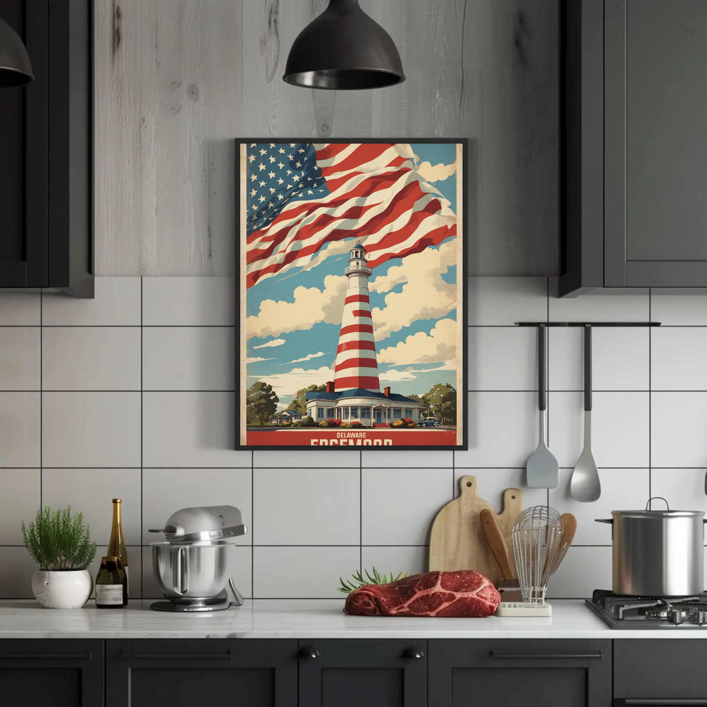 Edgemoor Delaware Lighthouse Pride Vintage Travel Poster