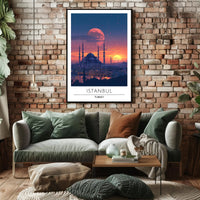 Istanbul's Romantic Sunset Skyline Travel Poster